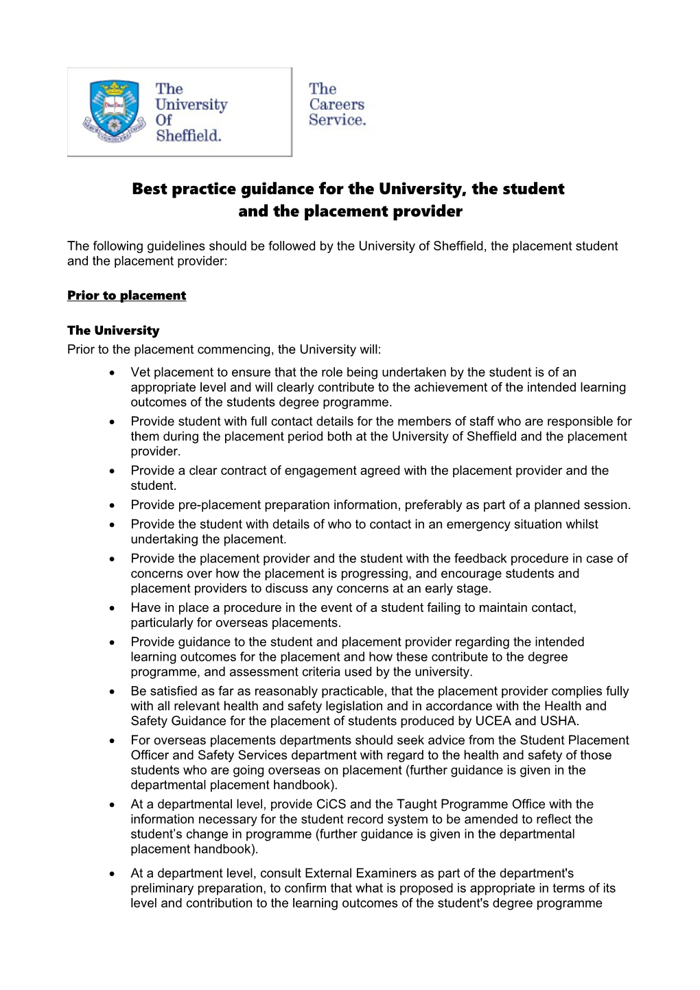 Best Practice Guidance for the University, the Student And