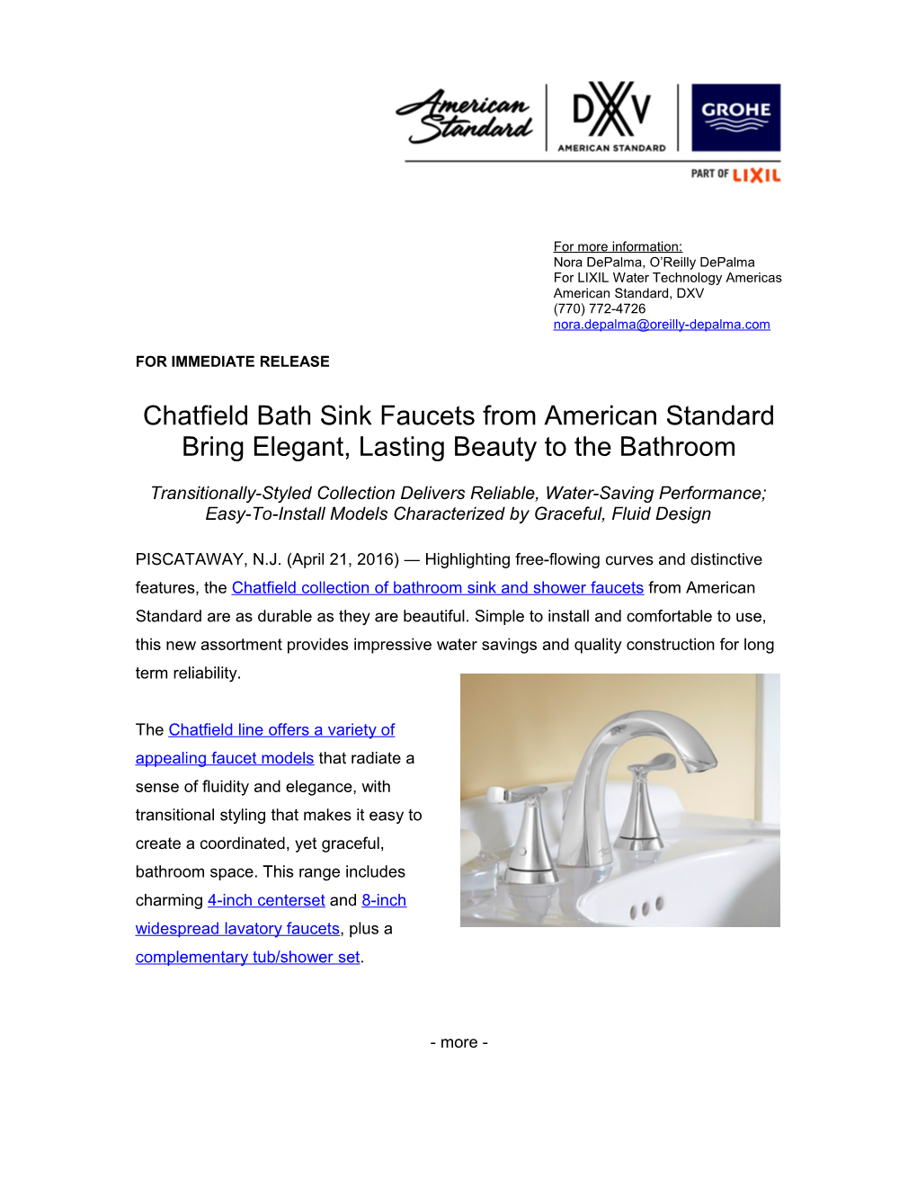Chatfield Bath Sink Faucets from American Standard Bring Elegant, Lasting Beauty to The
