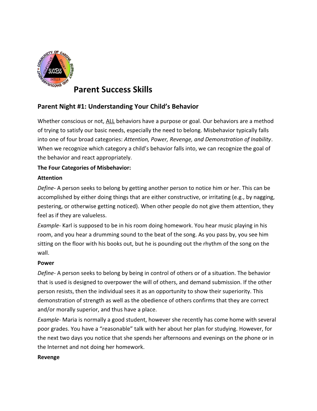 Parent Night #1: Understanding Your Child S Behavior