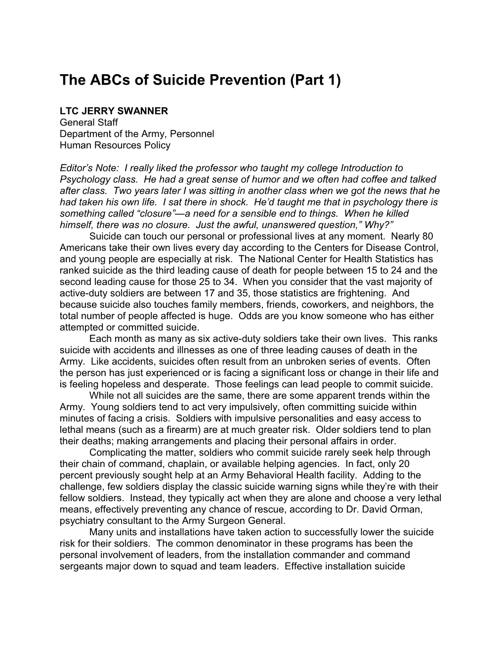 The Abcs of Suicide Prevention (Part 2)