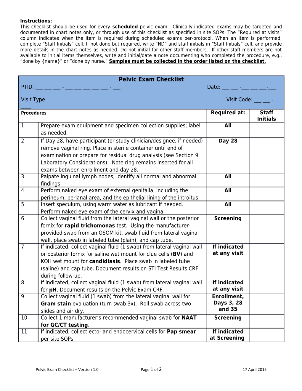 Pelvic Exam Checklist Version 1.0Page 1 of 317 April 2015