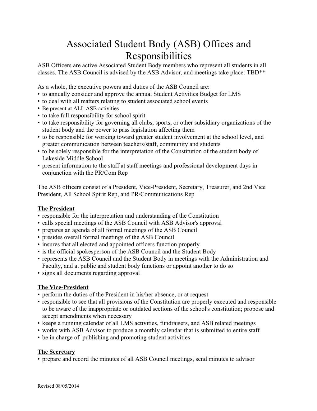 Associated Student Body (ASB) Offices and Responsibilities