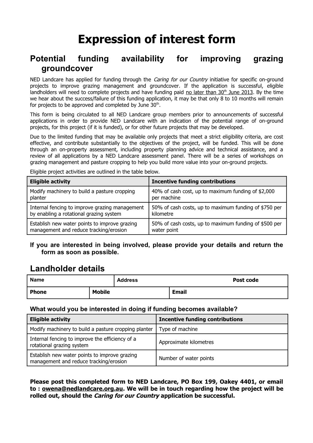 North East Downs Landcare Group Inc