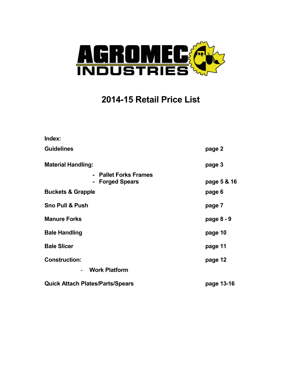 2014-15 Retail Price List