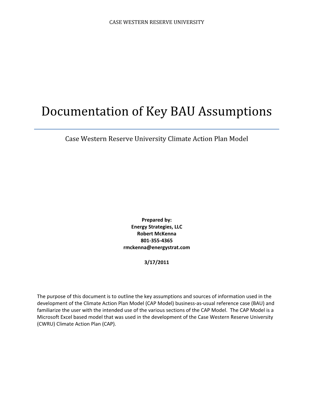 Documentation of Key BAU Assumptions