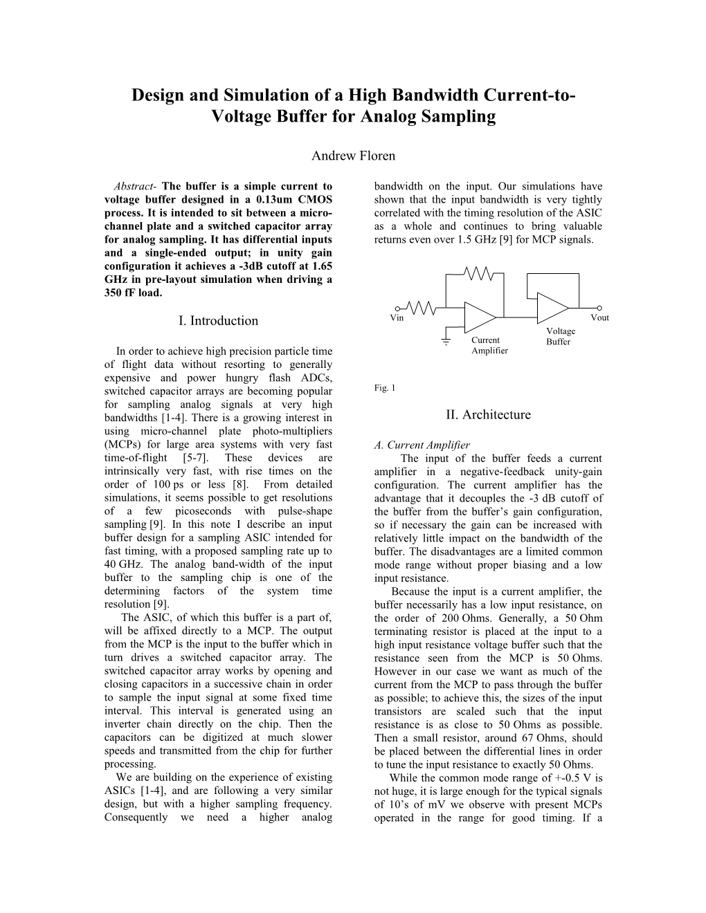 Design and Simulation of High Bandwidth Current to Voltage Buffer for Analogue Sampling