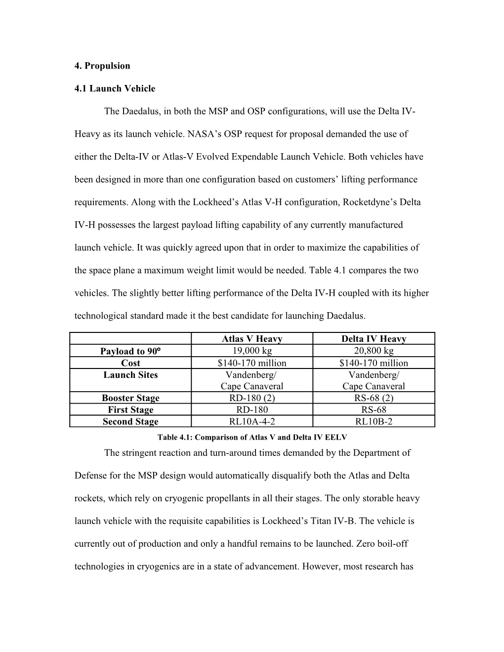 Table 4.1: Comparison of Atlas V and Delta IV EELV