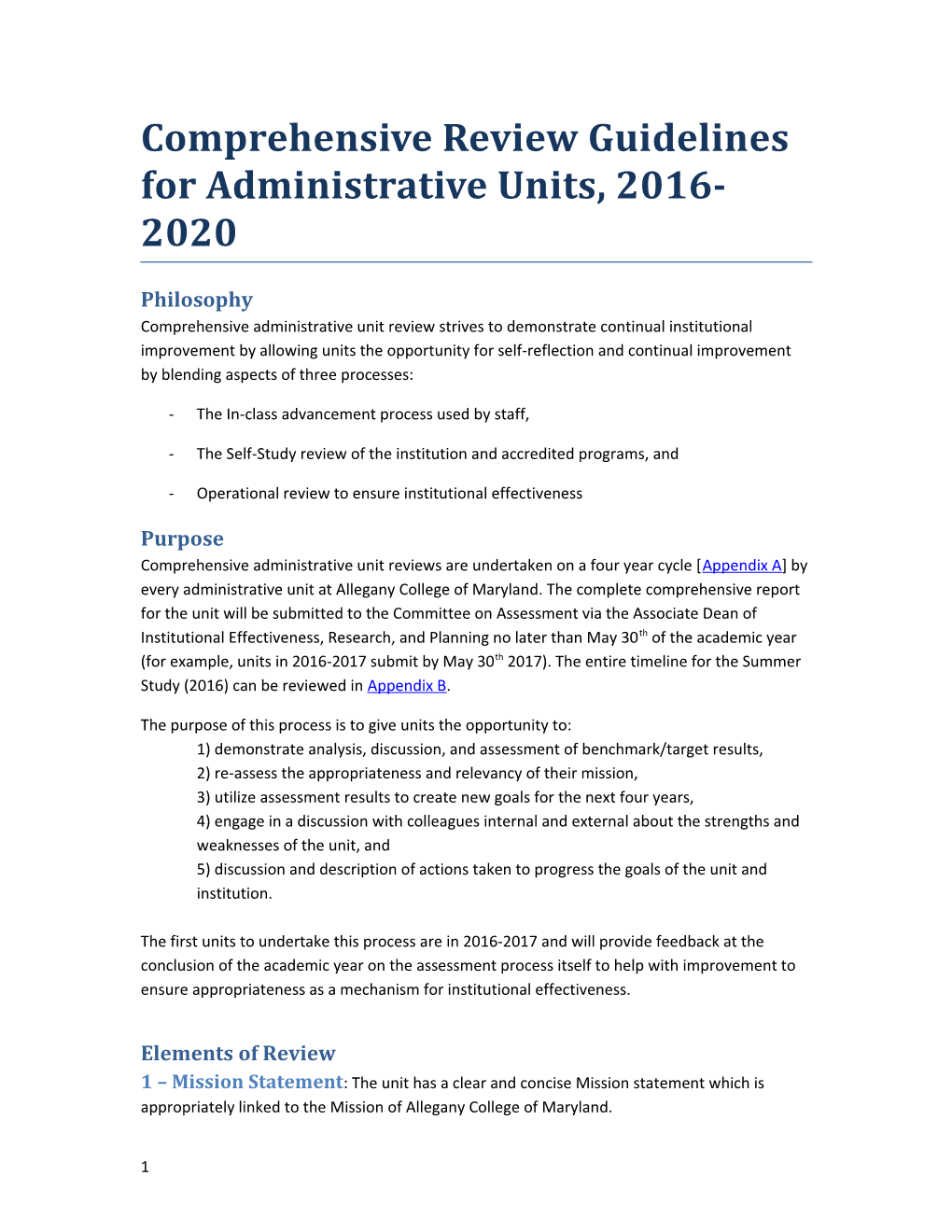 Comprehensive Review Guidelines for Administrative Units, 2016-2020