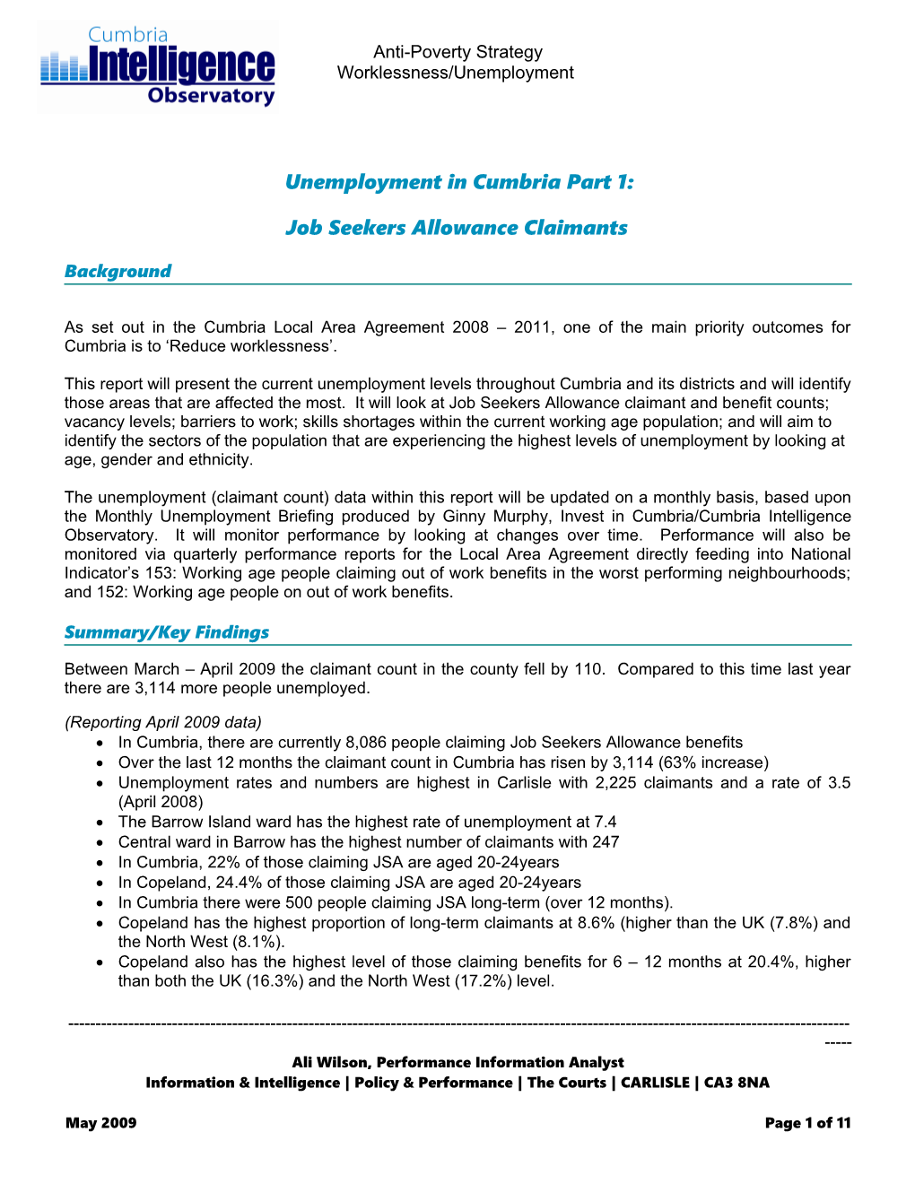 Job Seekers Allowance Claimants