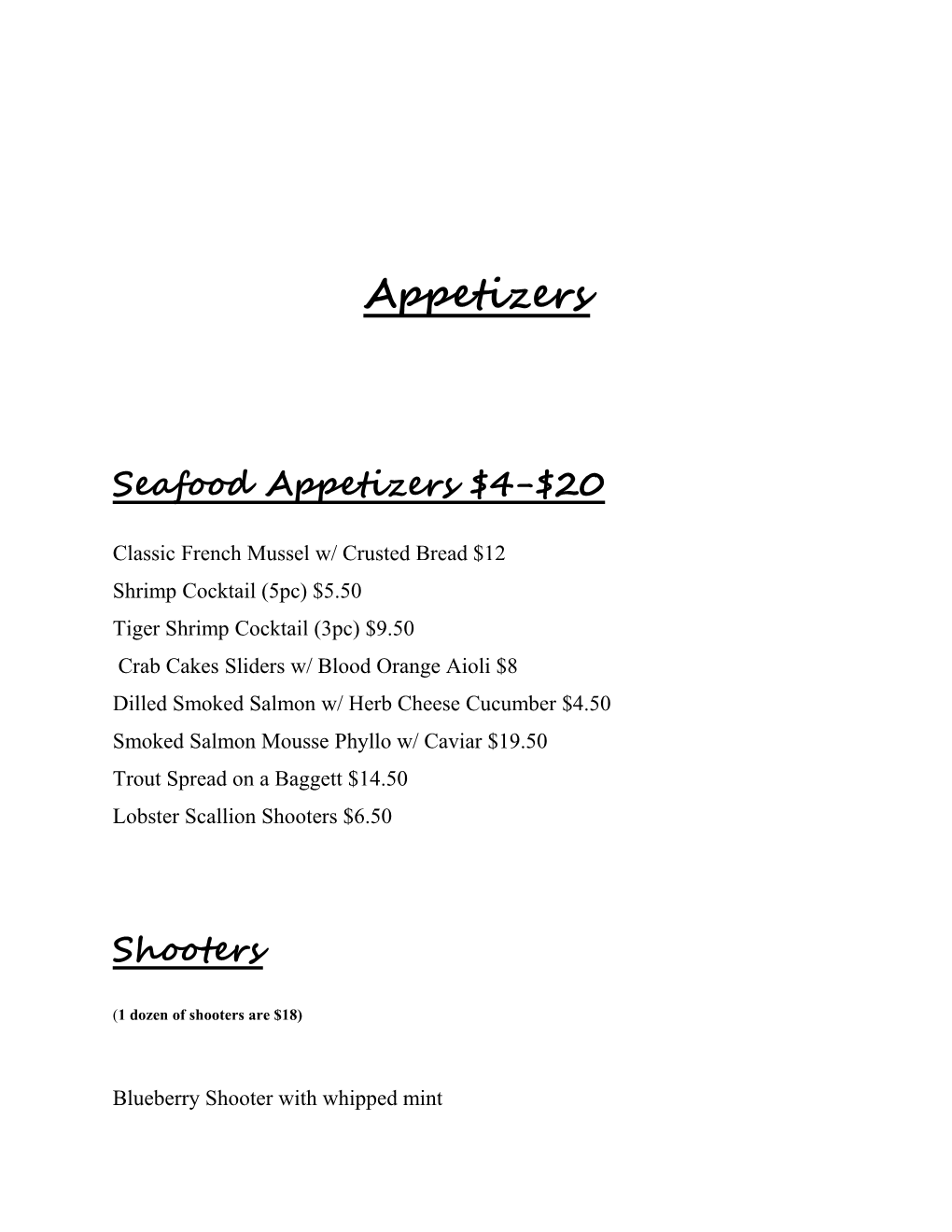 Lite Appetizers $2
