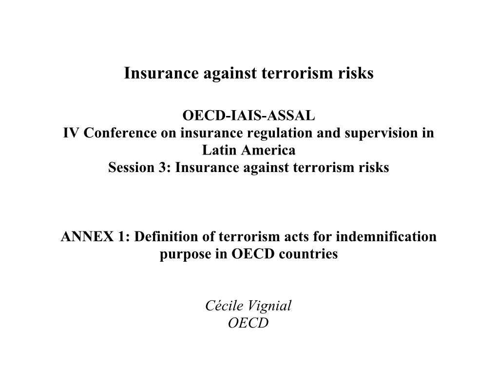 Insurance Against Terrorism Risks