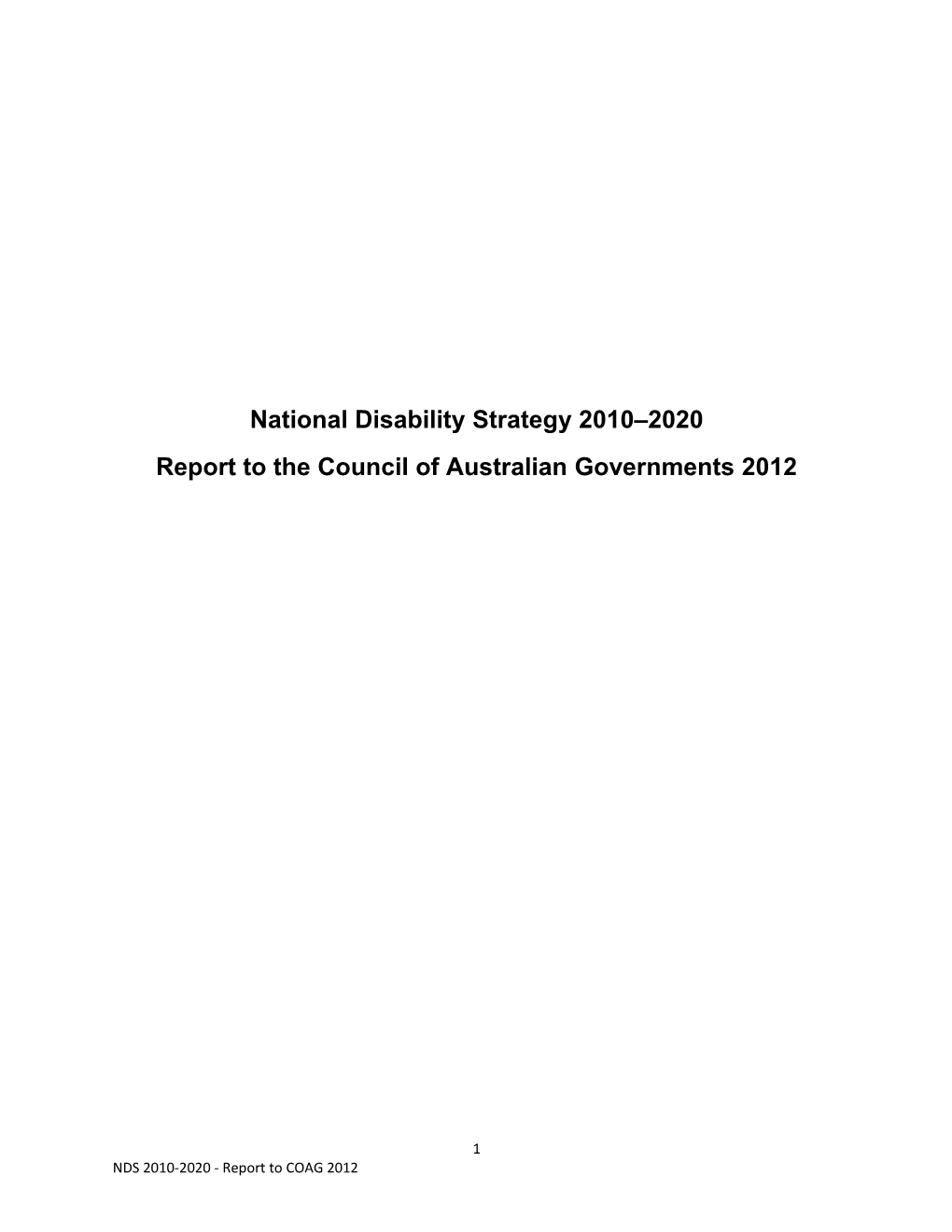 2010-2020 National Disability Strategy Report to COAG 2012