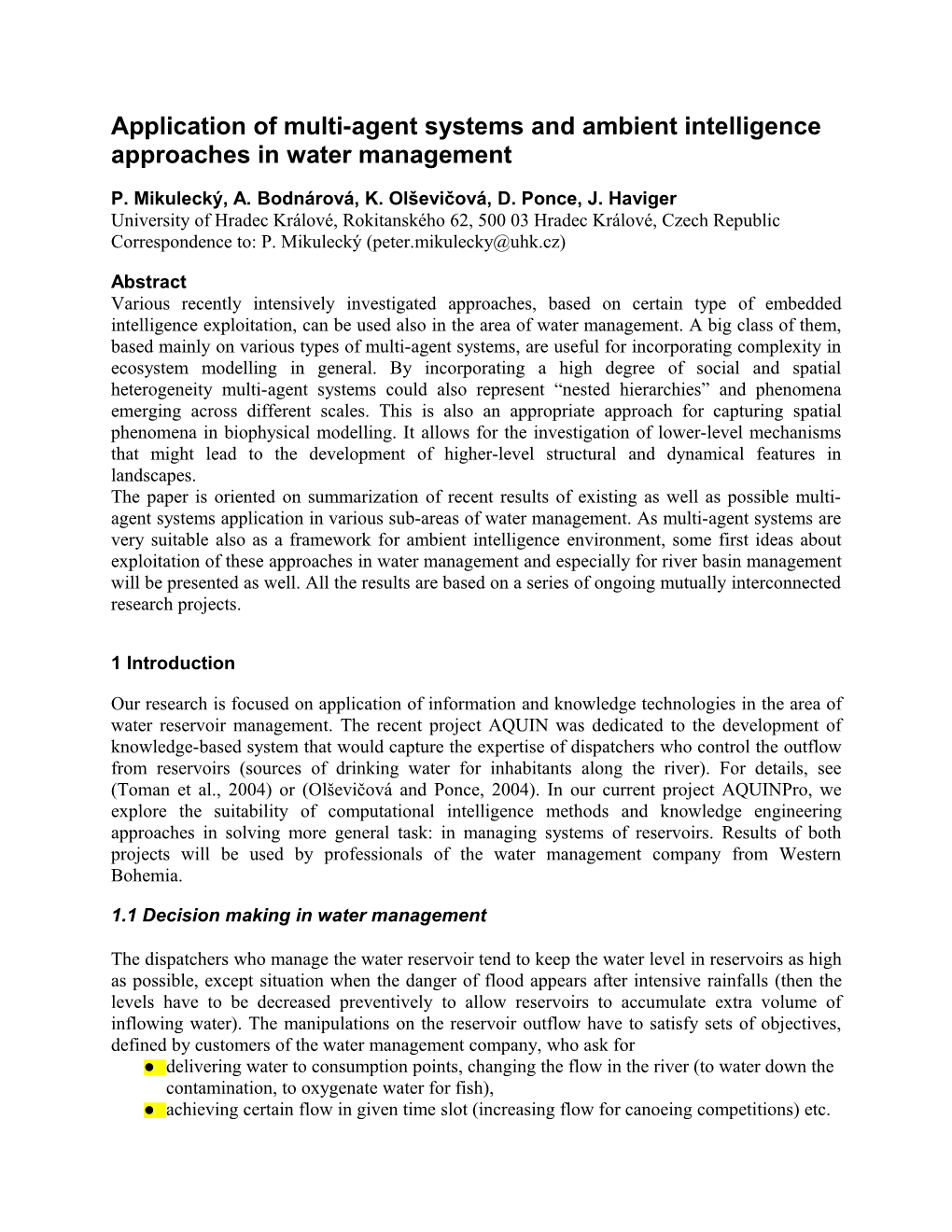 Application of Multi-Agent Systems and Ambient Intelligence Approaches in Water Management
