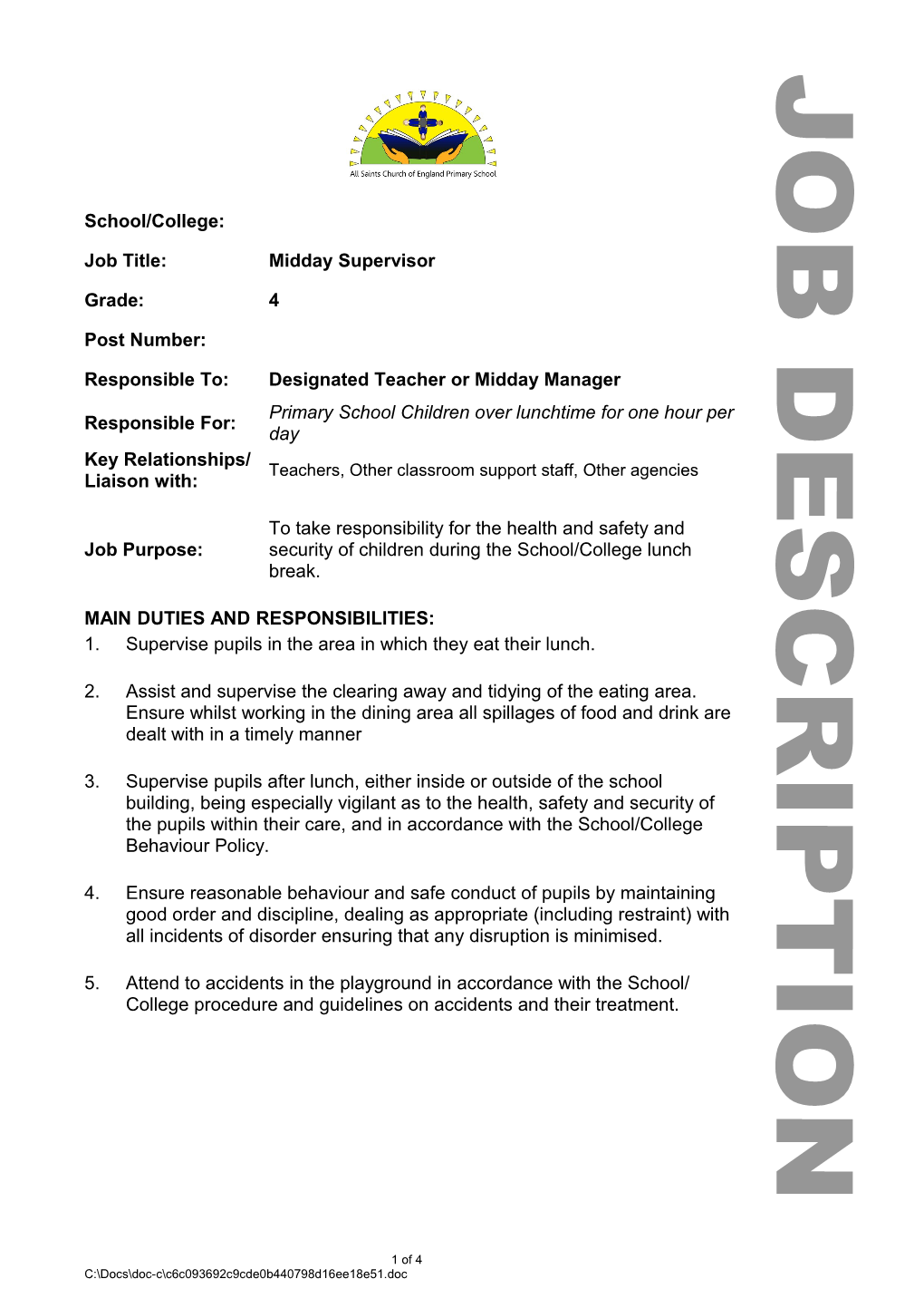 Midday Supervisor Job Description Grade4