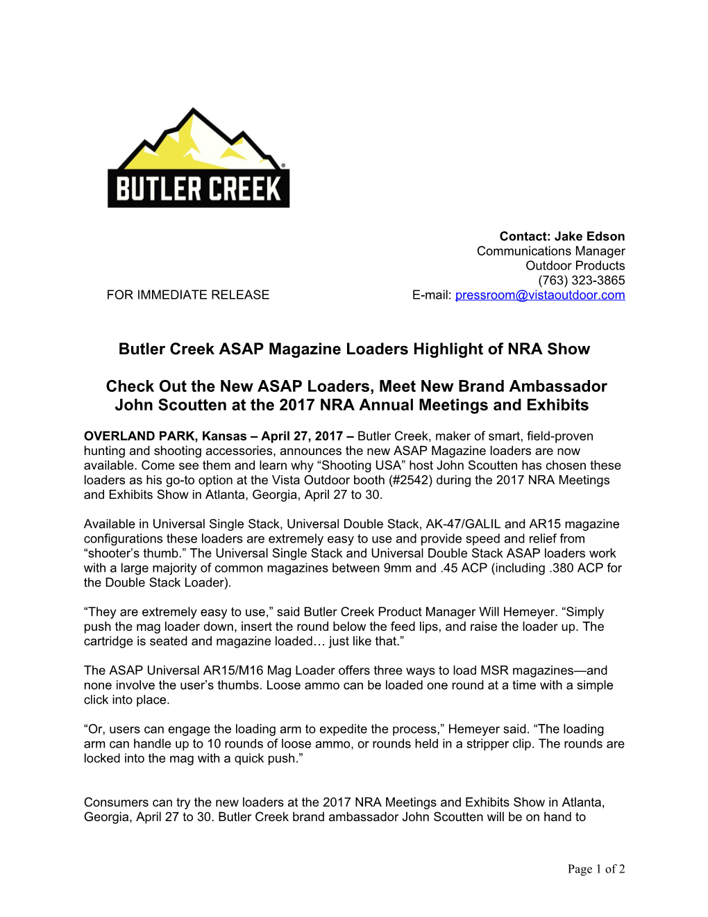Butler Creek ASAP Magazine Loaders Highlight of NRA Show