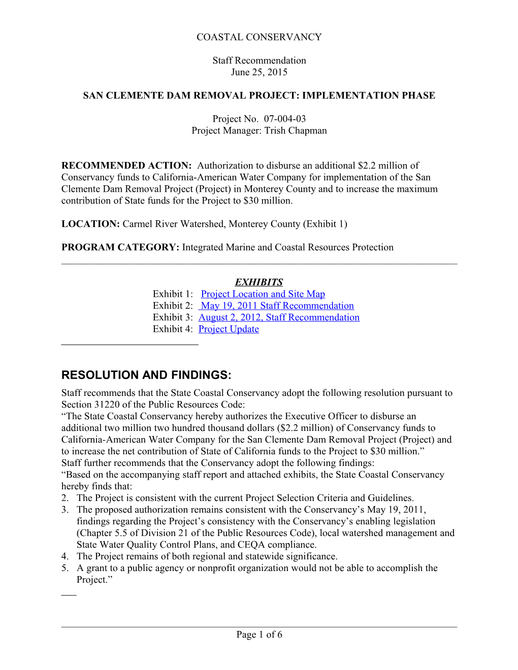 San Clemente Dam Removal Project: Implementation Phase