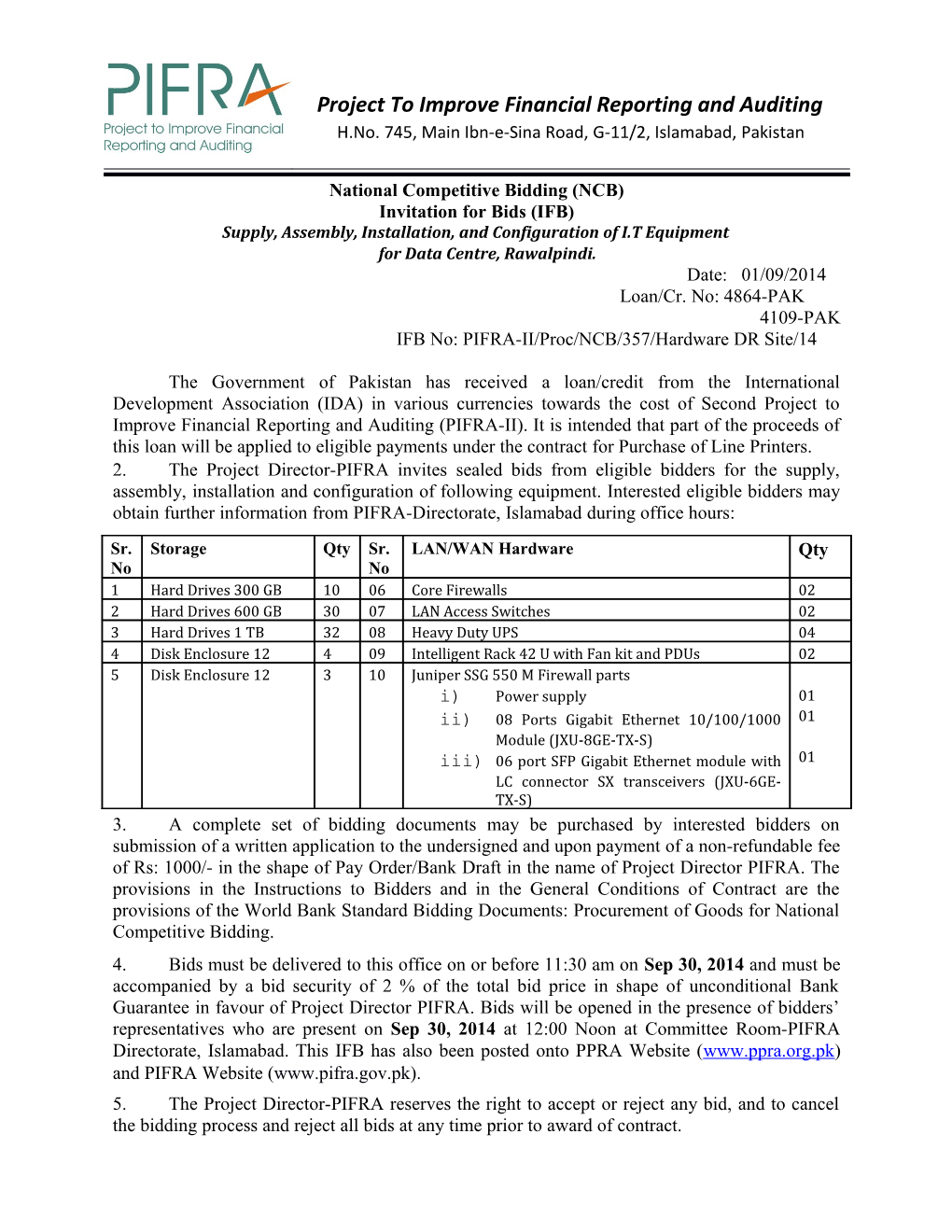 National Competitive Bidding (NCB)