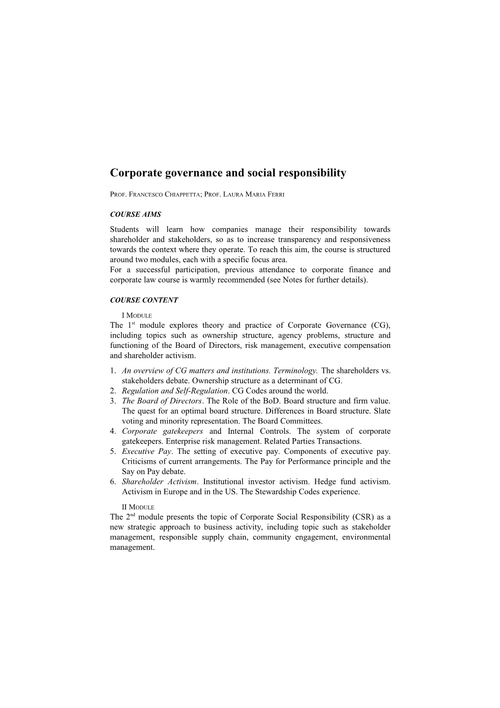 Corporate Governance and Social Responsibility