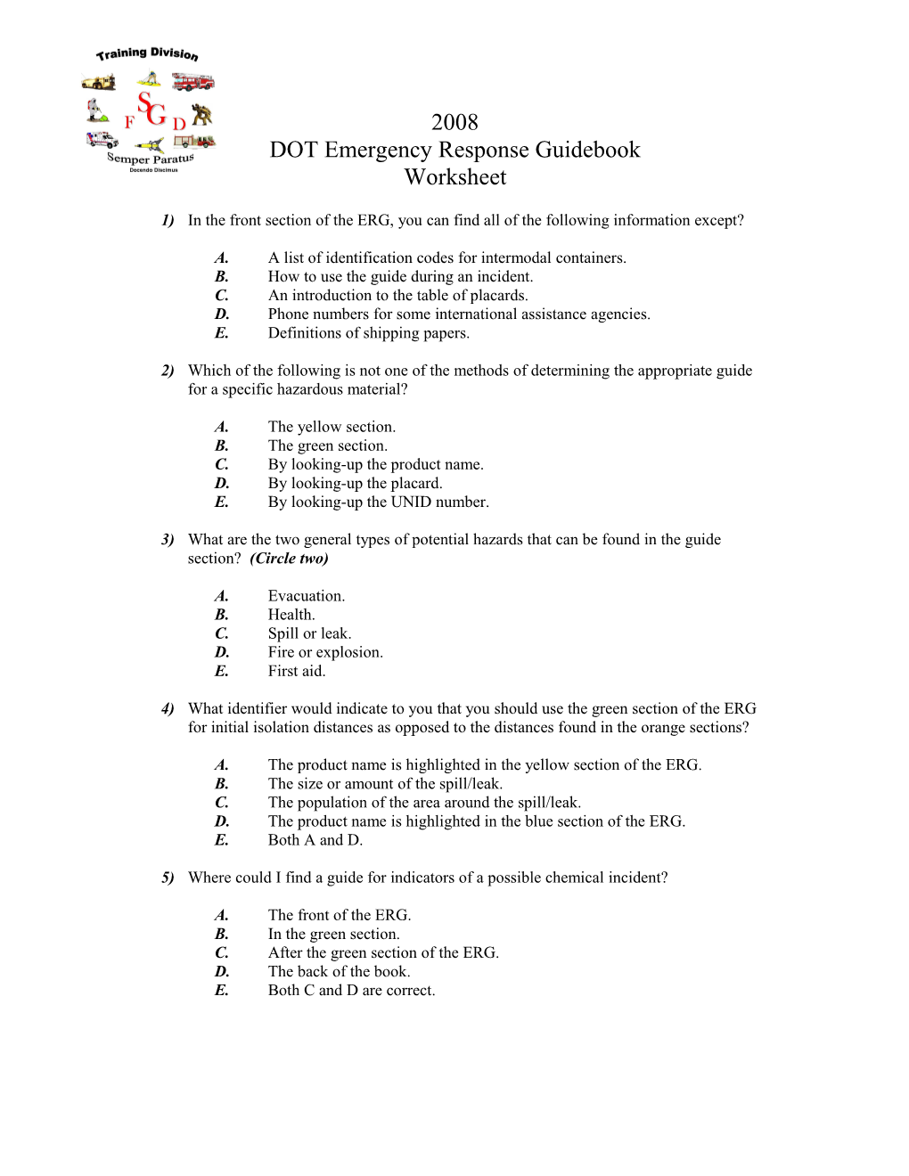 DOT Emergency Response Guidebook