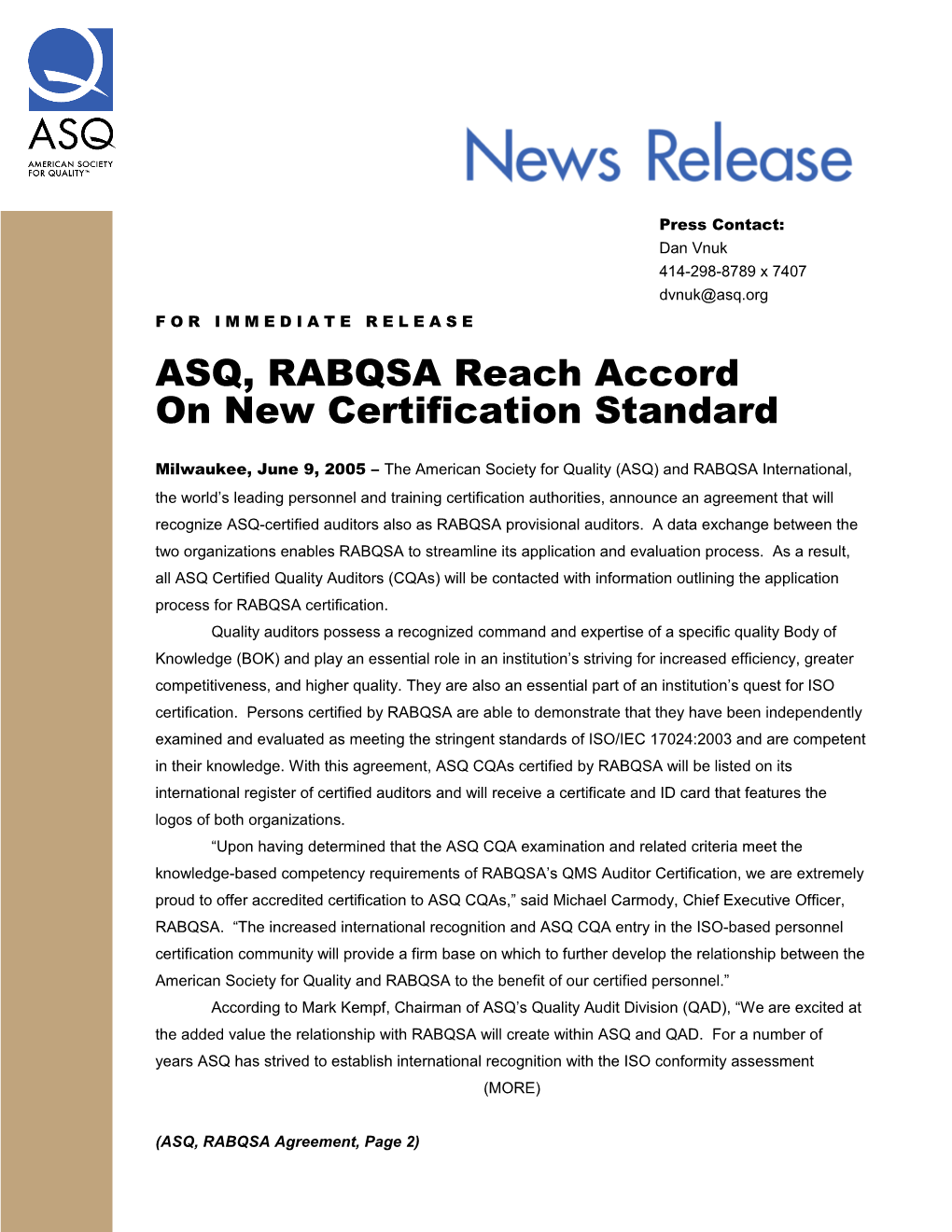 ASQ, RABQSA Reach Accord