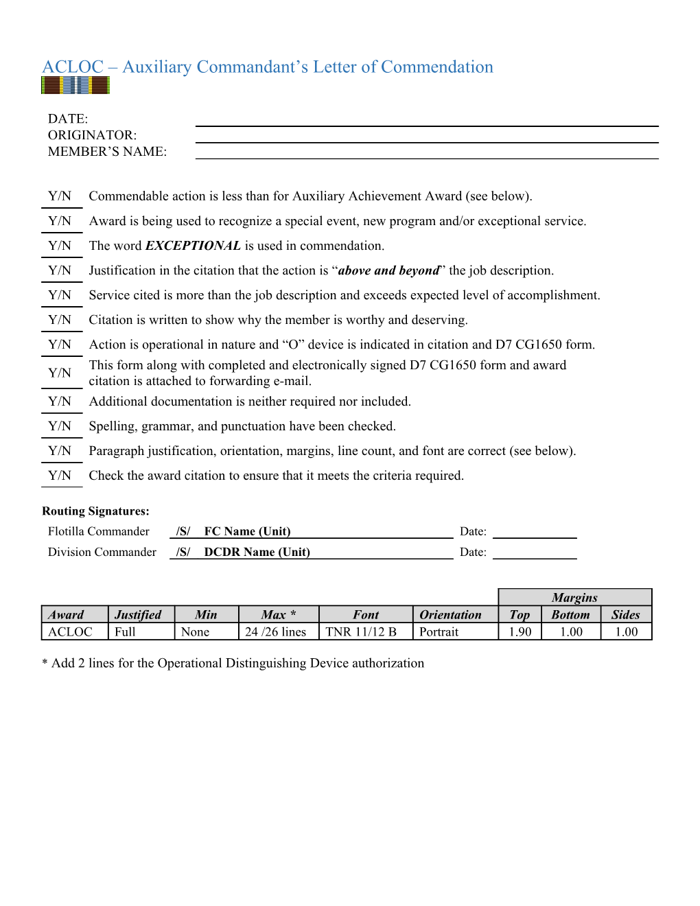 ACLOC Auxiliary Commandant S Letter of Commendation