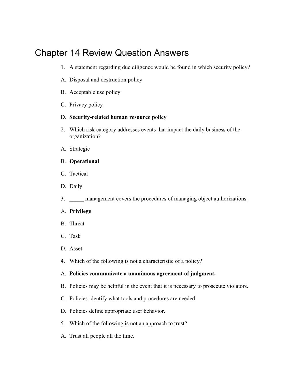 Chapter 14 Review Question Answers