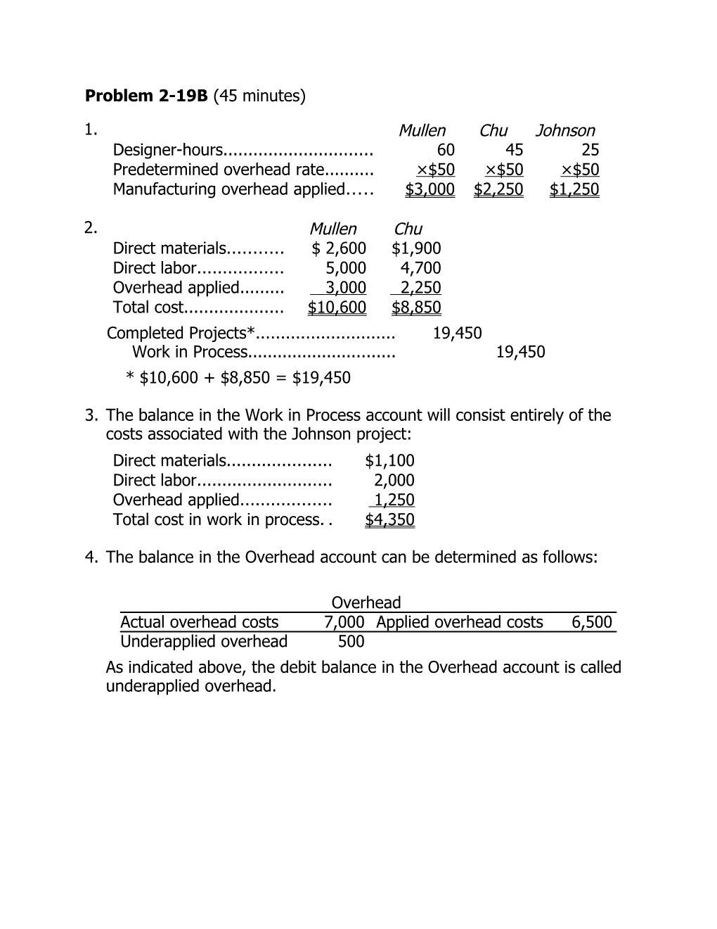 4.The Balance in the Overhead Account Can Be Determined As Follows