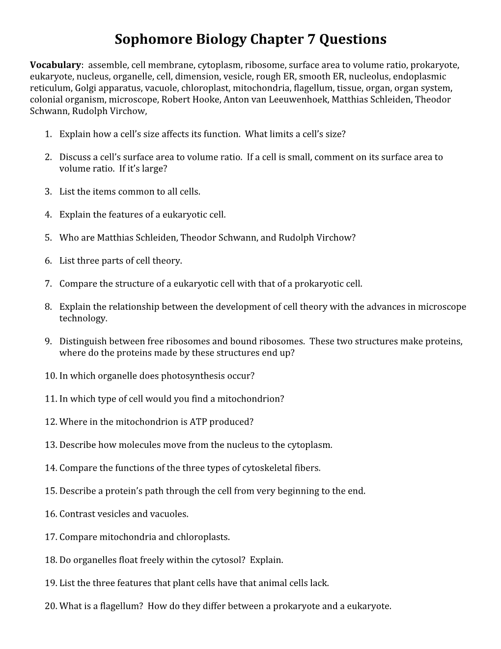 Sophomore Biology Chapter 7 Questions