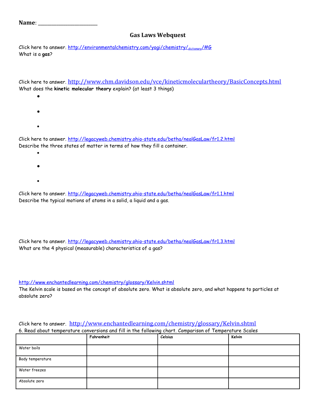 Gas Laws Webquest