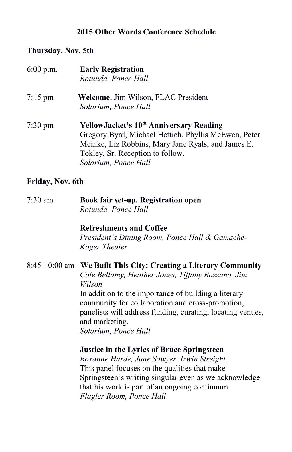 2015 Other Words Conference Schedule