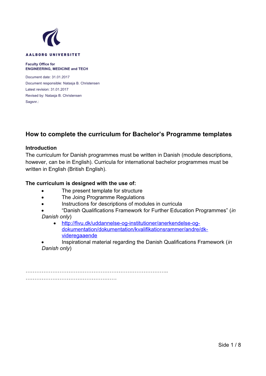 How to Complete the Curriculum for Bachelor S Programme Templates