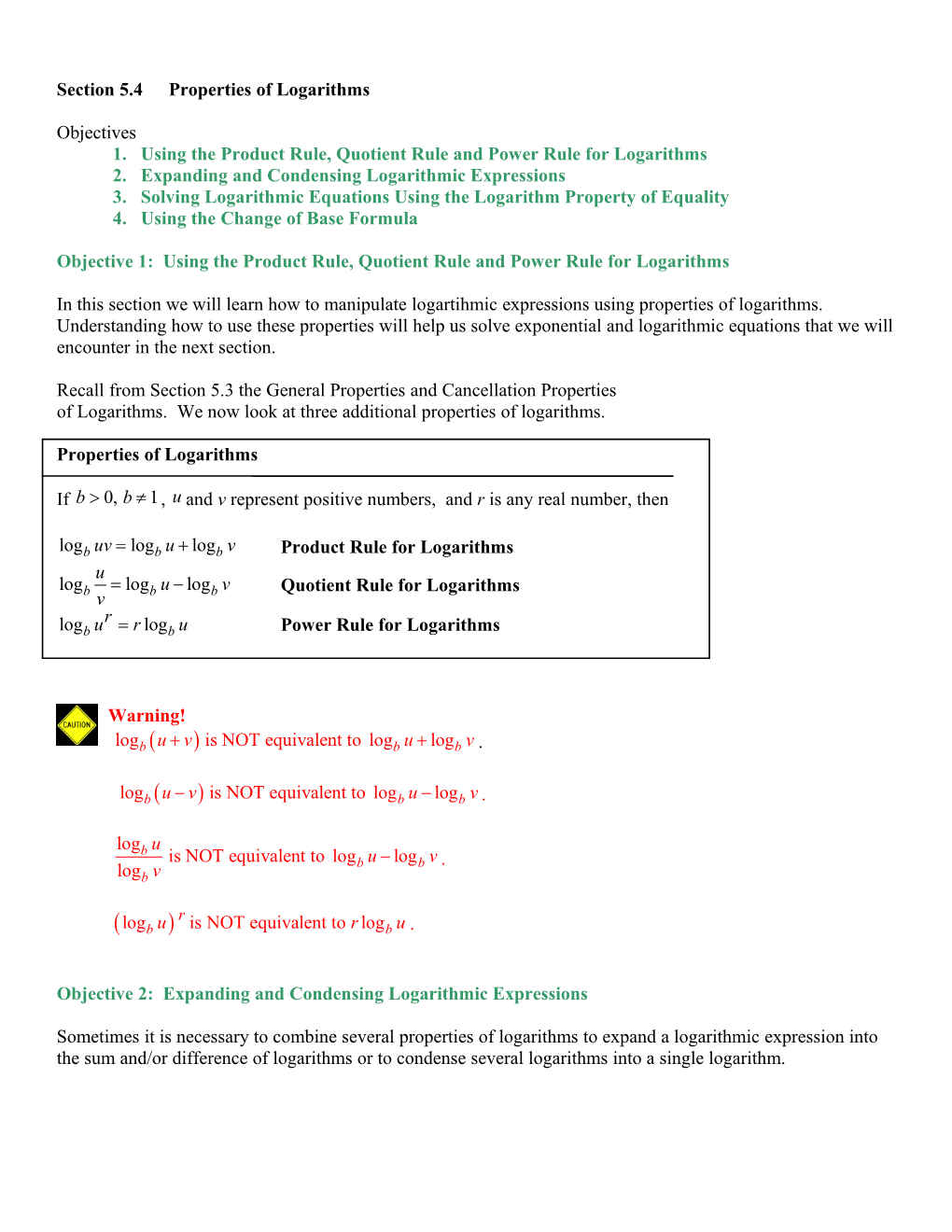 Section 5.4Properties of Logarithms