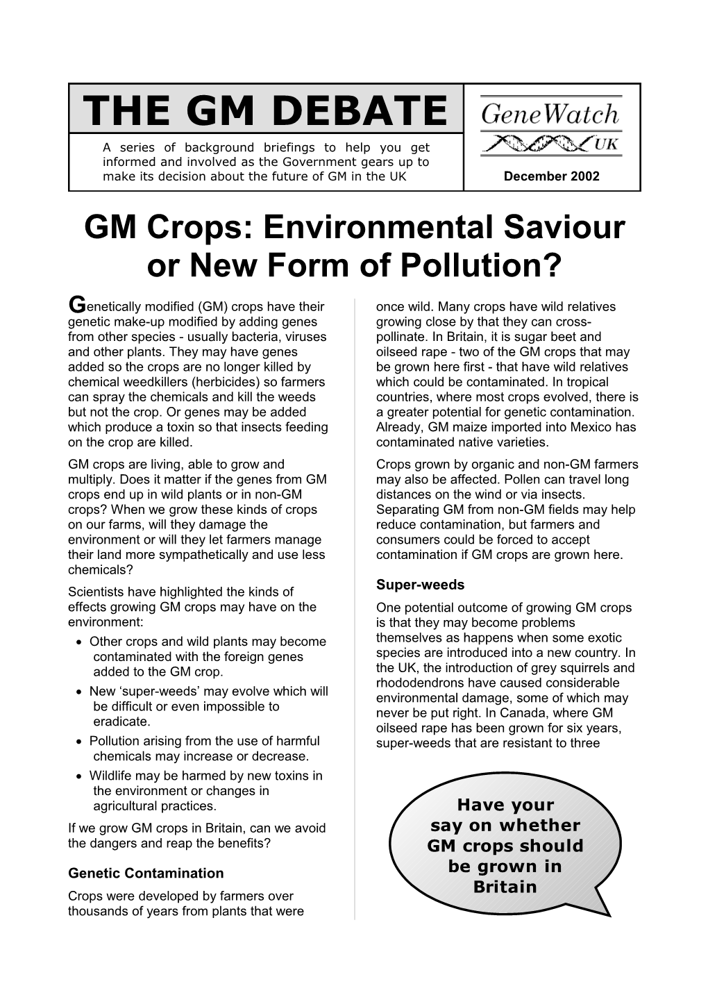 GM Crops - Environmental Saviour Or New Form of Pollution?
