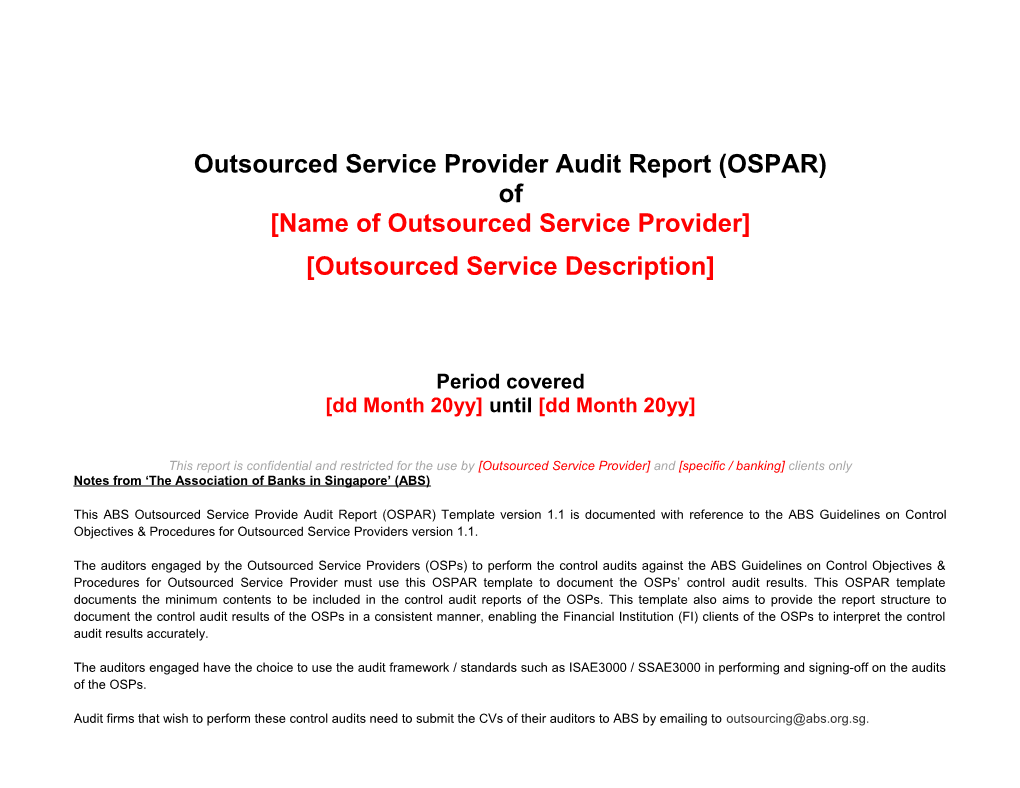 Outsourced Service Provider Audit Report (OSPAR)