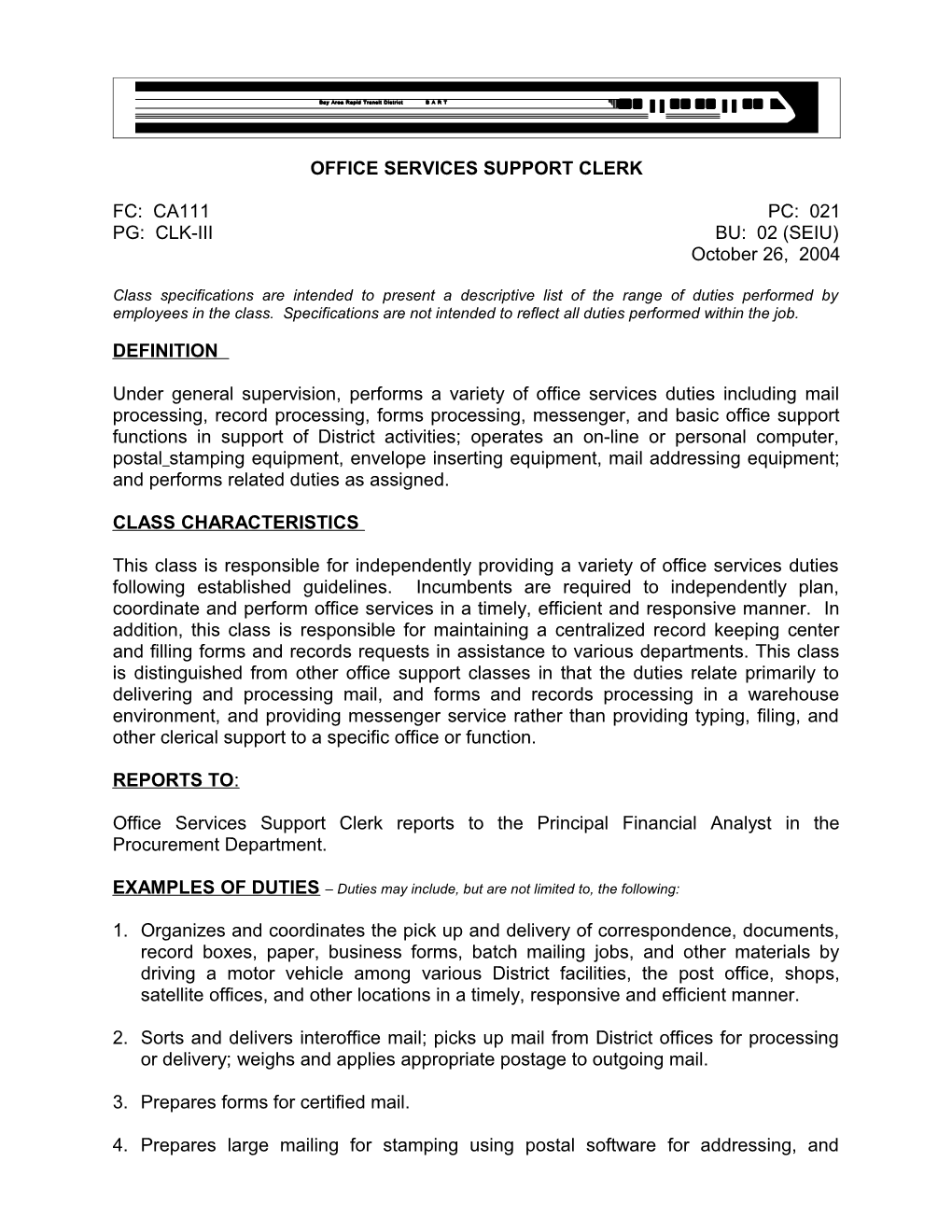 Office Services Support Clerk