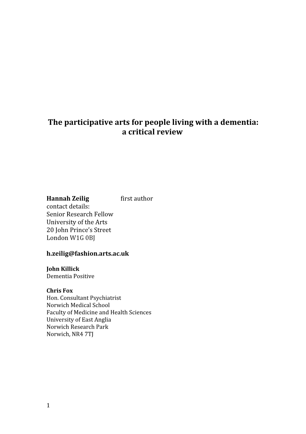 The Participative Arts for People Living with a Dementia: a Critical Review
