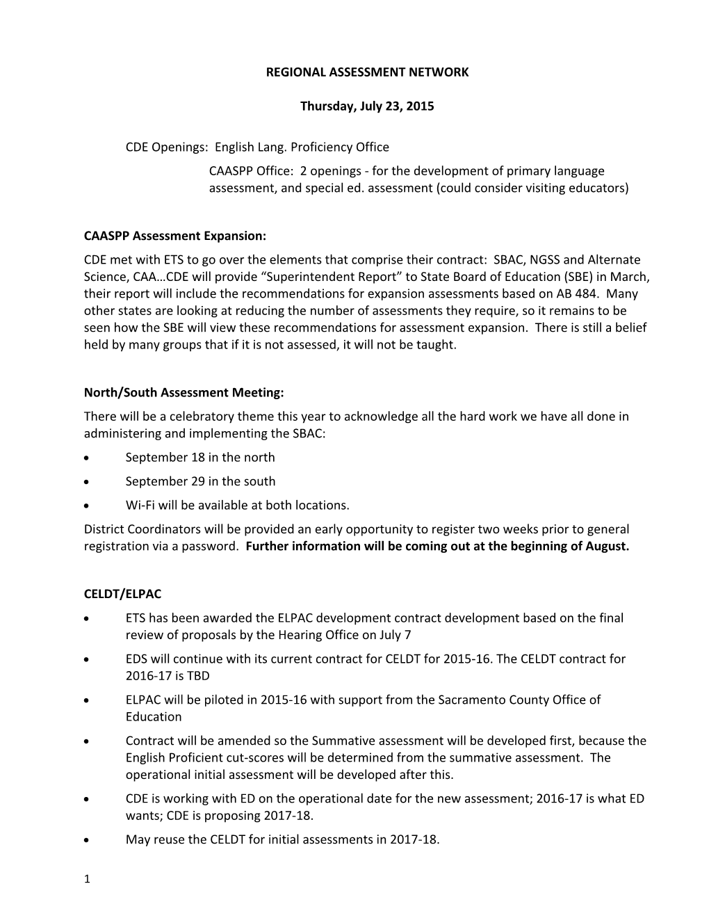 Regional Assessment Network