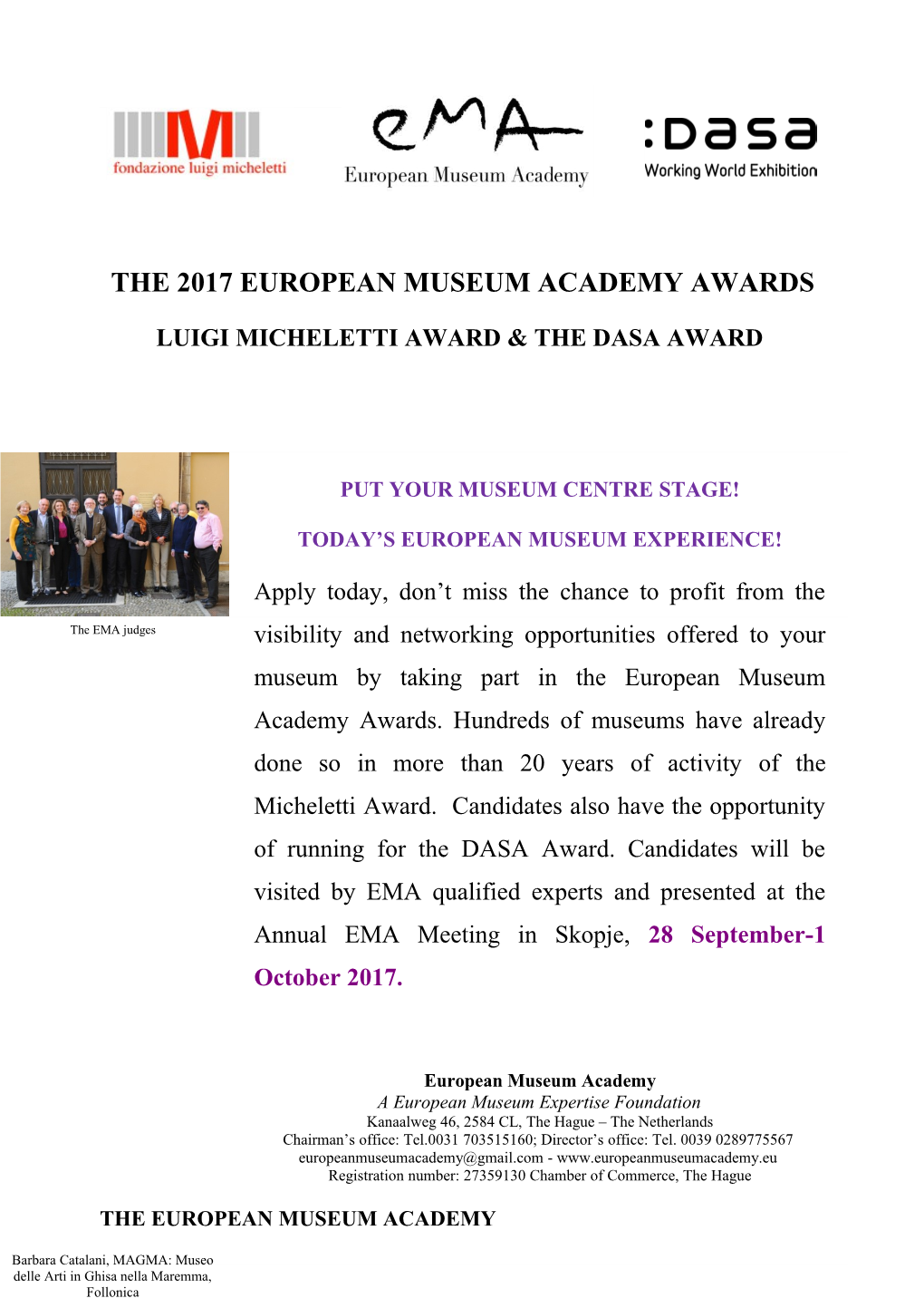 The 2017 European Museum Academy Awards