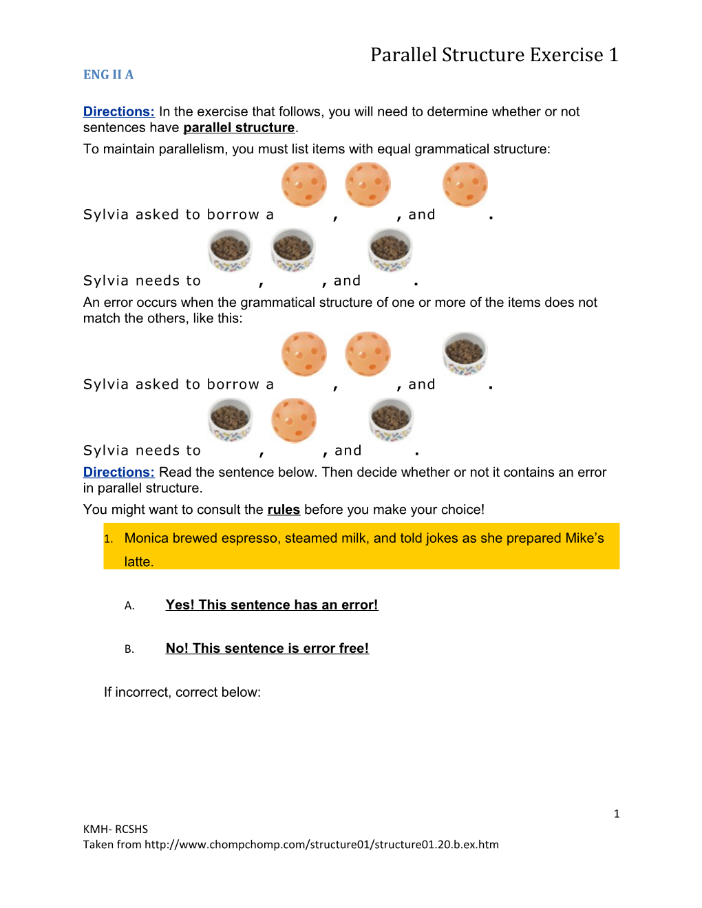 Parallel Structure Exercise 1