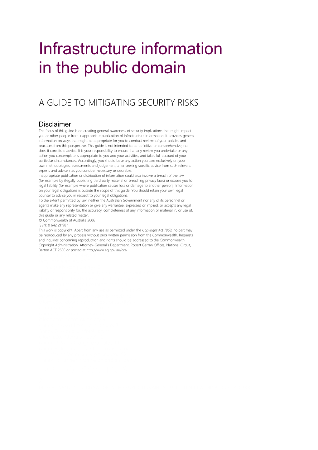 Infrastructure Information in the Public Domain DOC 86KB