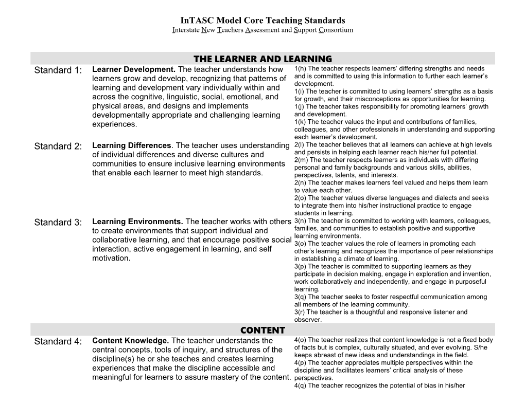 Intasc Model Core Teaching Standards