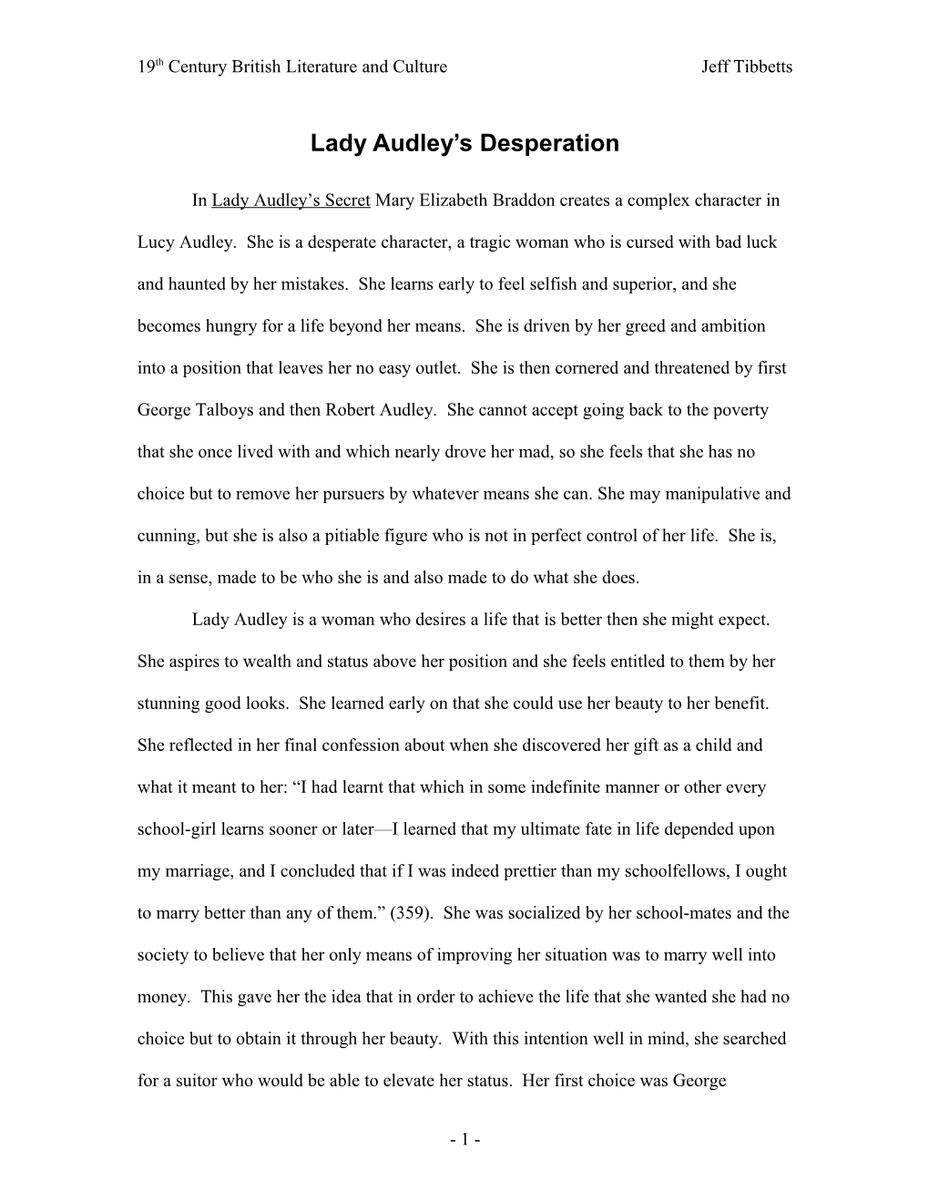 Lady Audley S Desperation
