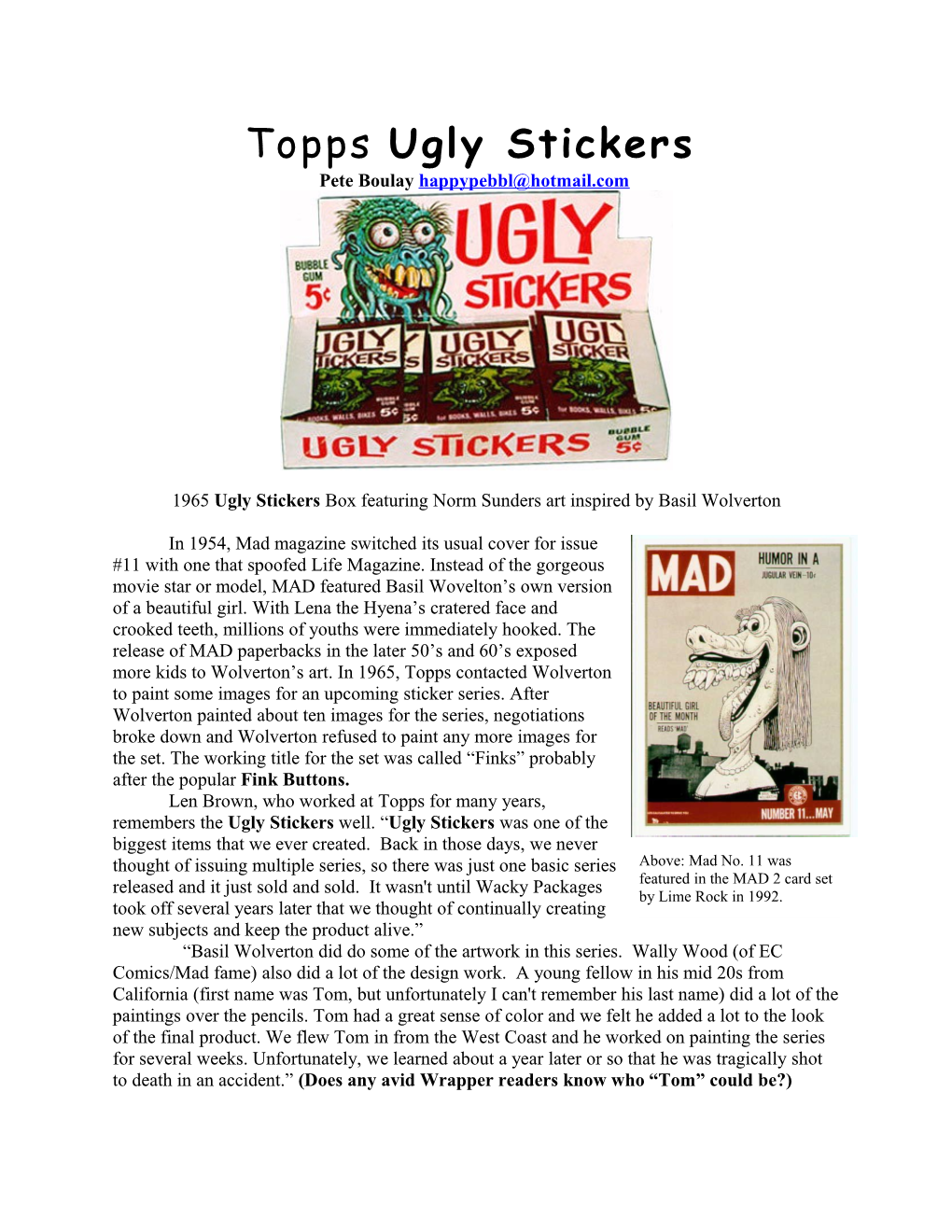 Topps Ugly Stickers