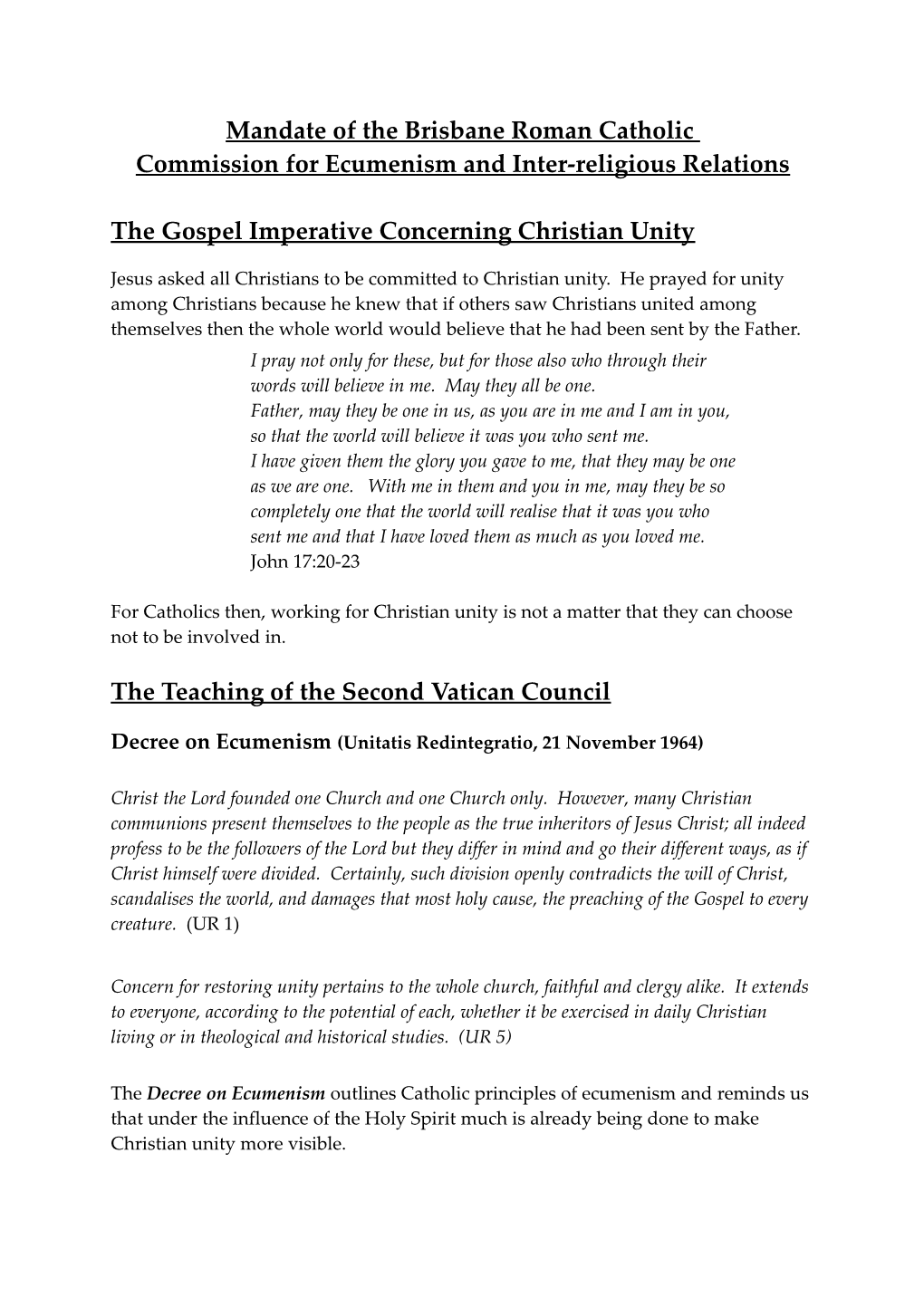 Mandate of the Brisbane Roman Catholic