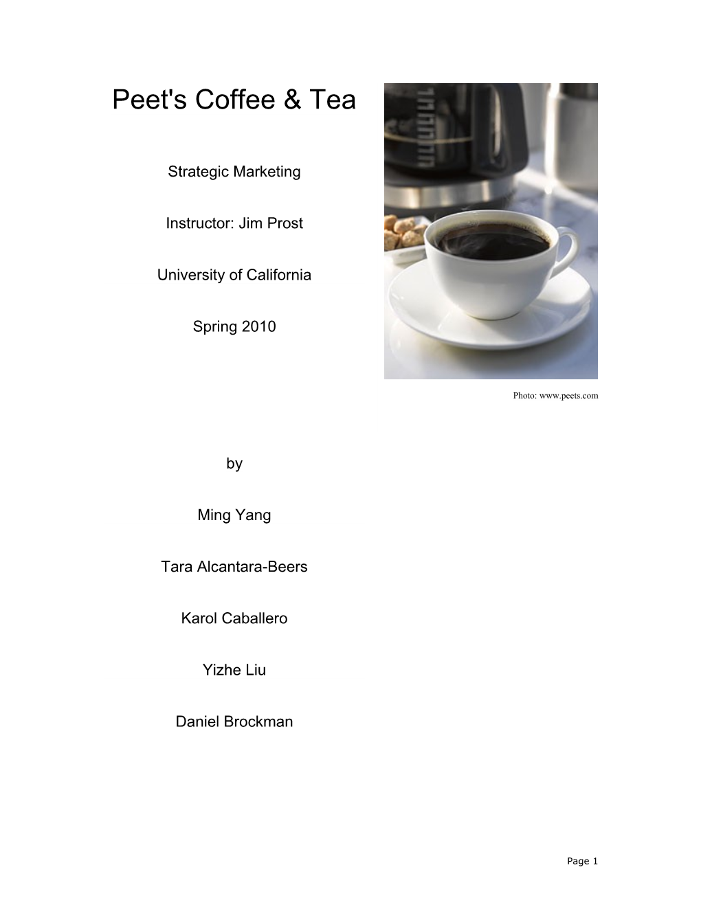 General Description of Peet's Coffee & Tea
