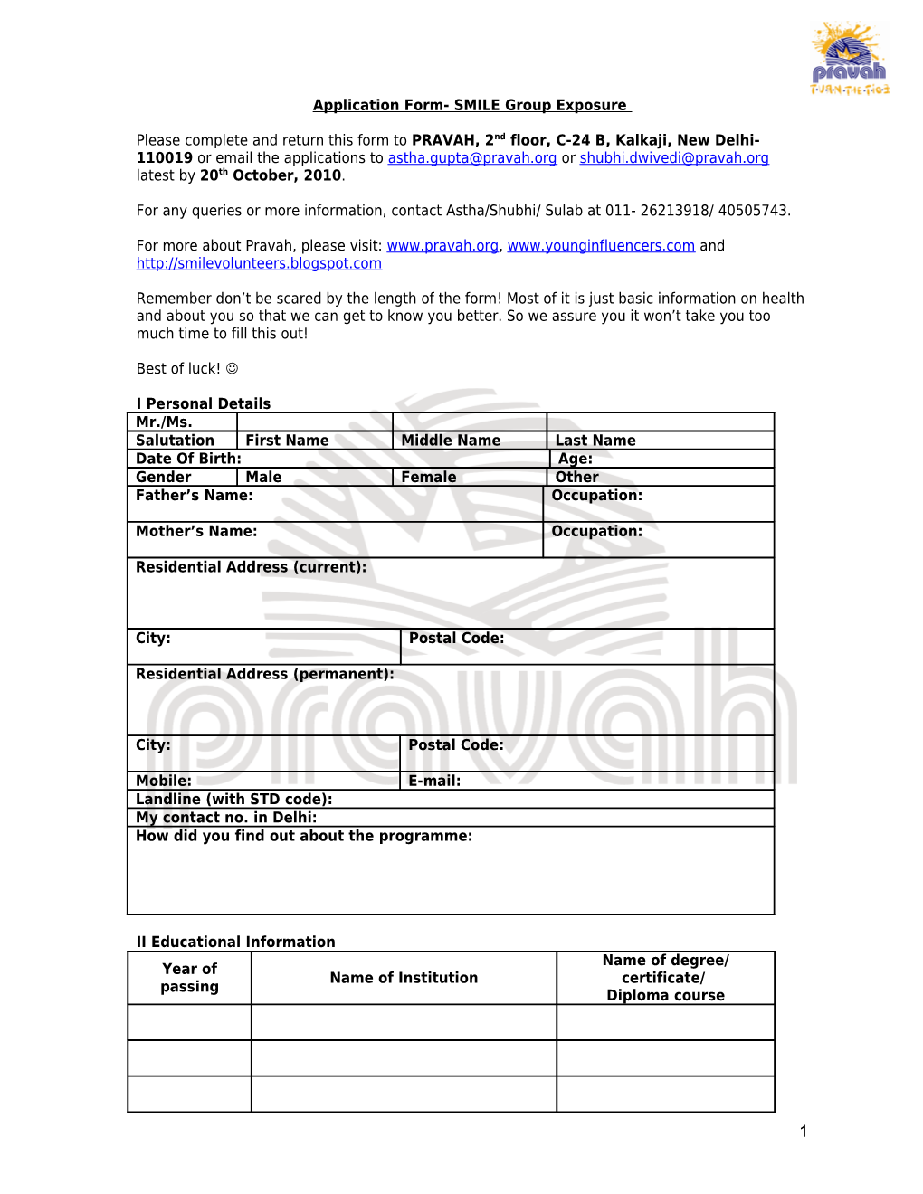 Application Form- SMILE Group Exposure