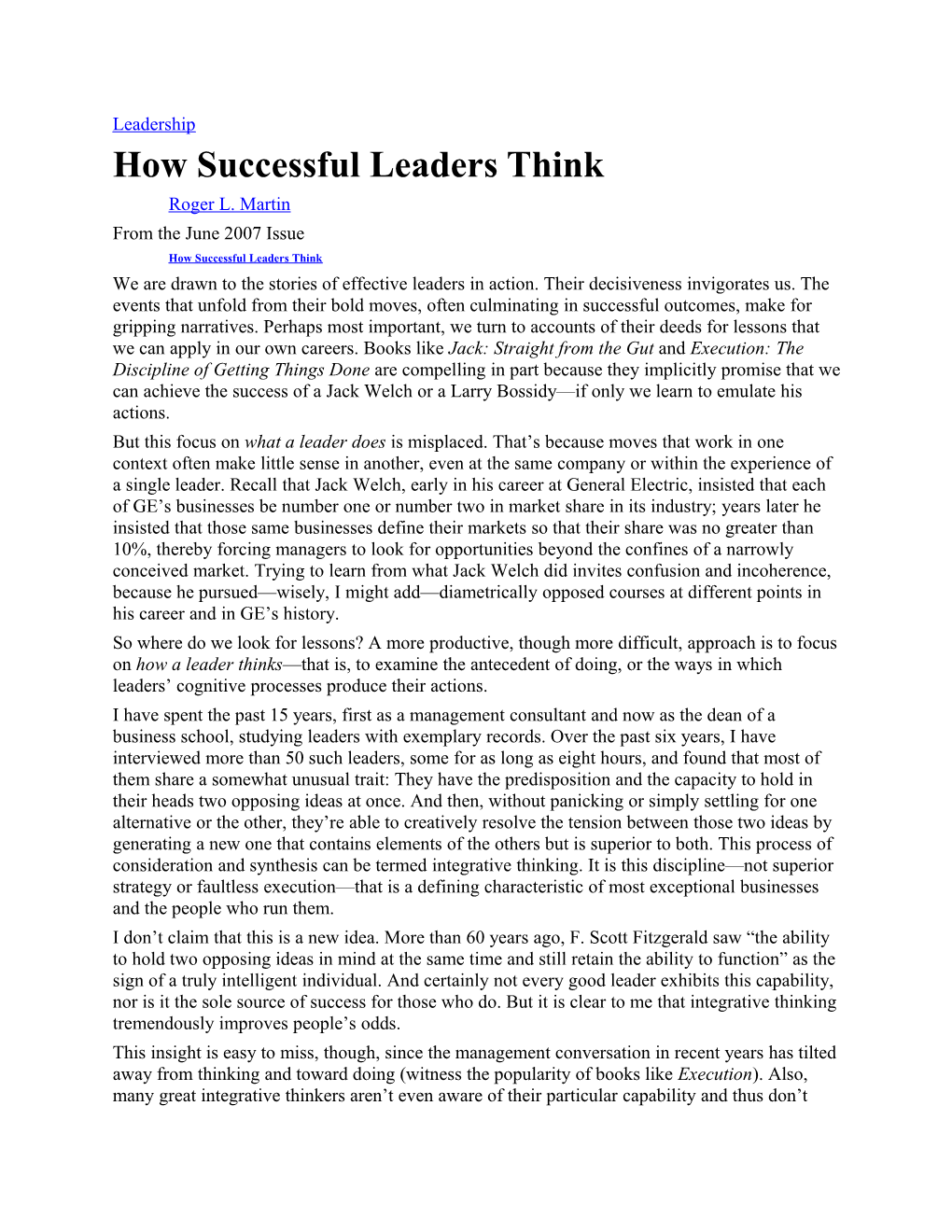 How Successful Leaders Think
