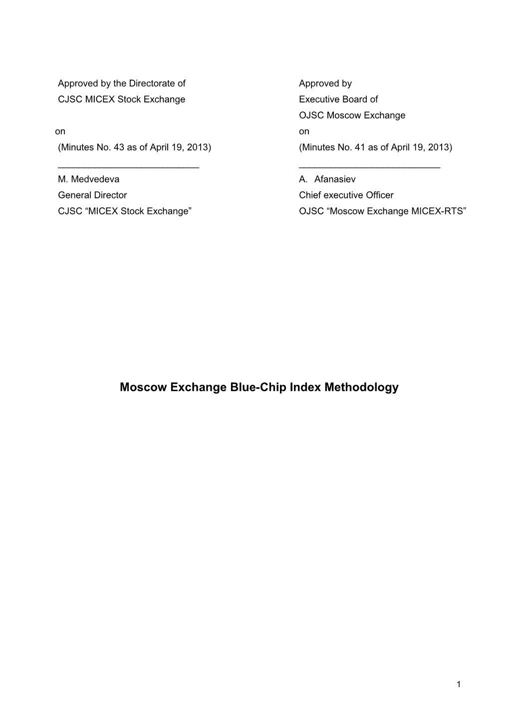 Moscow Exchange Blue-Chip Index Methodology