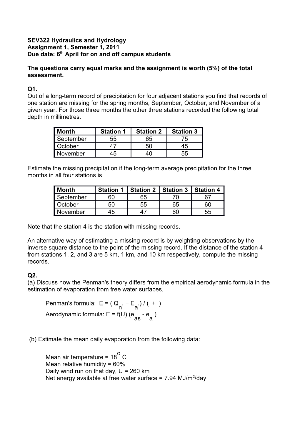 SEV322 Hydraulics and Hydrology