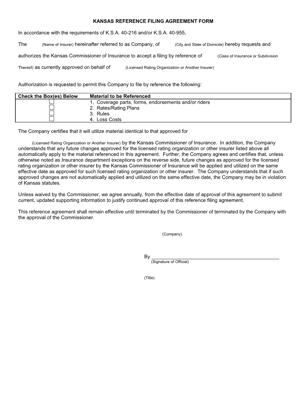 Kansas Reference Filing Agreement Form